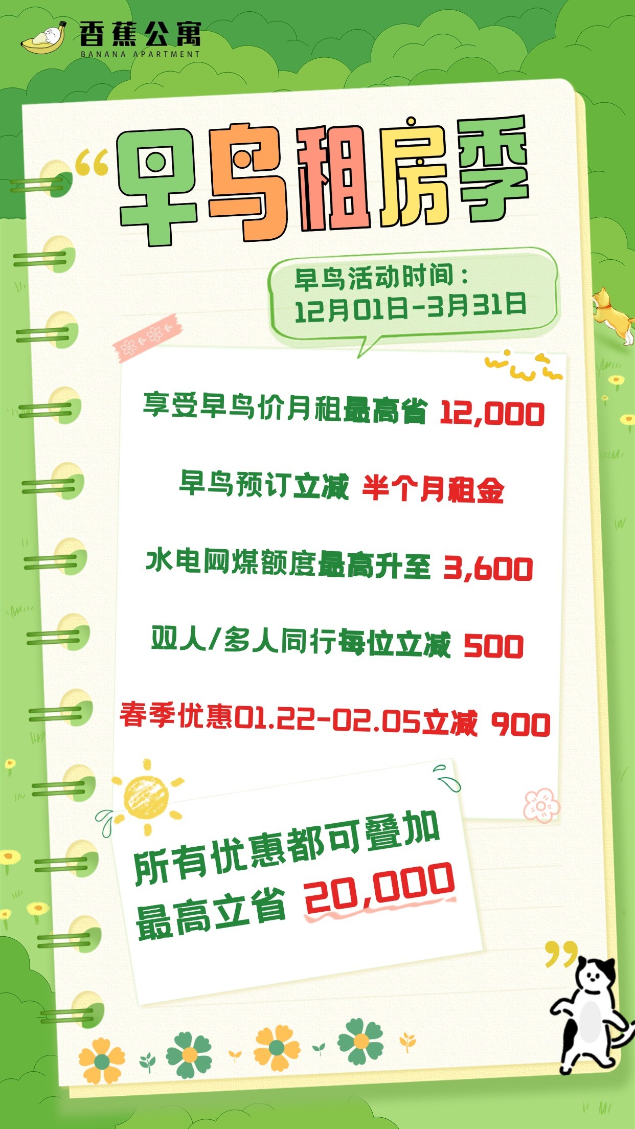 【早鳥租房】香蕉公寓早鳥優惠一覽 春季優惠來襲